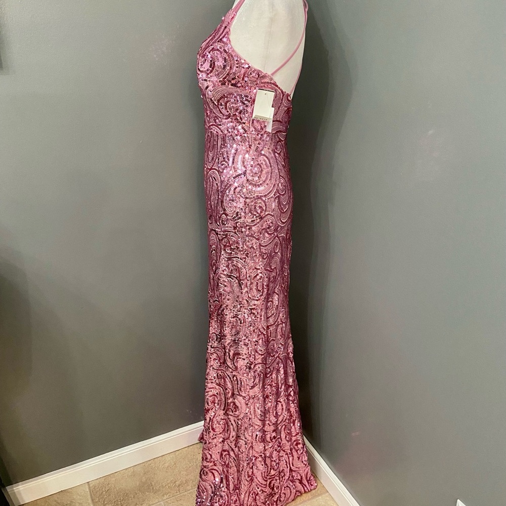 Gorgeous CAMILLE Pink Sequin Gown Sz0 Backless Prom Formal New Years Holiday - Picture 3 of 17